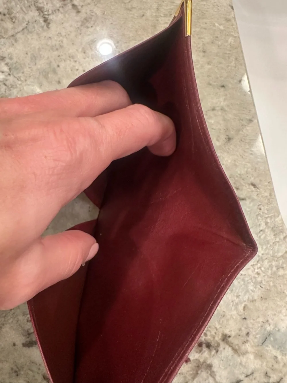 Cartier Burgundy Leather Card Holder with Gold Corners